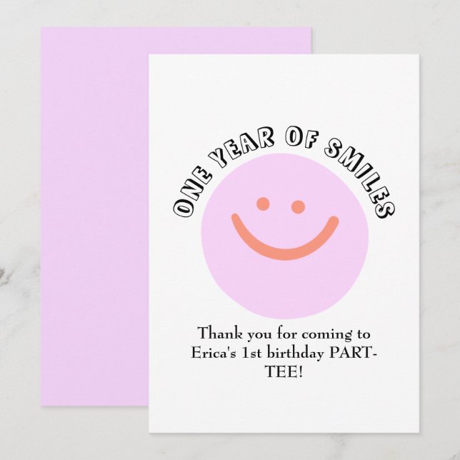 Carte De Remerciements UN AN DE SOURIS Anniversaire bébé ajouter des déta (Devant / Derrière)
