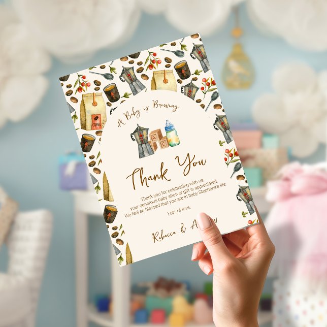 Carte De Remerciements Un bébé brasse du café Baby shower Espresso (Créateur téléchargé)