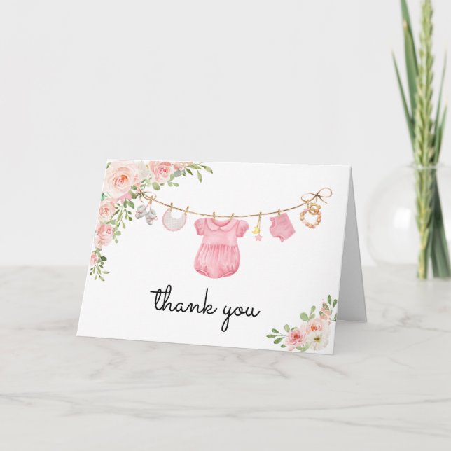 Carte De Remerciements Un Bébé Doux Fille Vêtements Bébés (Devant)