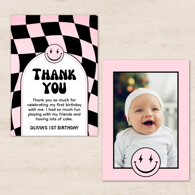 Carte De Remerciements Un bon bébé rose chèque photo Anniversaire (Créateur téléchargé)