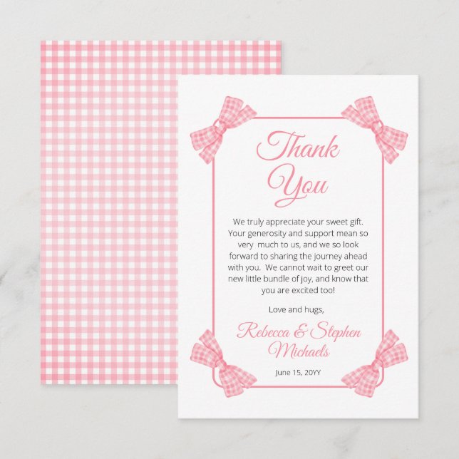 Carte De Remerciements Un doux petit bébé rose vaches Baby shower fille (Devant / Derrière)