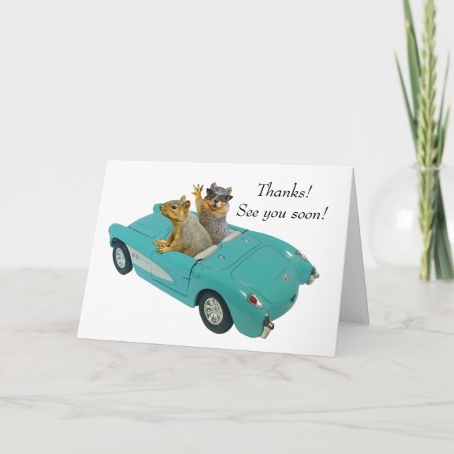 Carte De Remerciements Un écureuil en voiture (Devant)