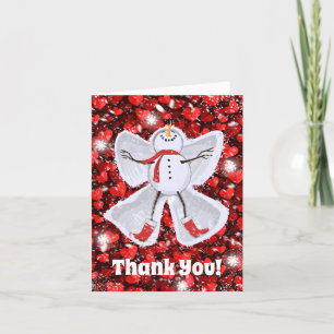 Carte De Remerciements Un gentil bonhomme de neige fait un ange de neige