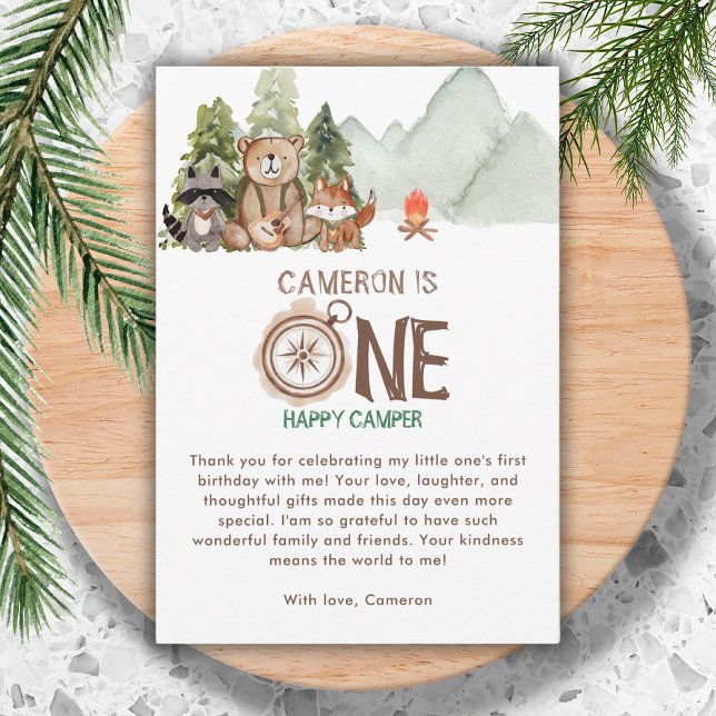 Carte De Remerciements Un Happy Camper Bear Wonderland 1er Anniversaire (Créateur téléchargé)