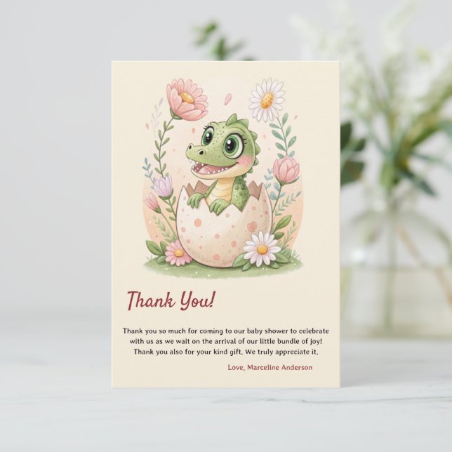 Carte De Remerciements un joli petit Dinosaure Aquarelle Hatching Bientôt (Debout devant)