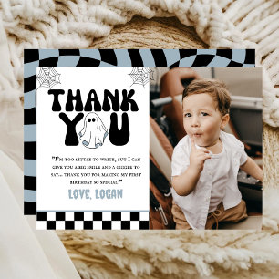 Carte De Remerciements Un joyeux Boo Retro Boy 1er Anniversaire Photo