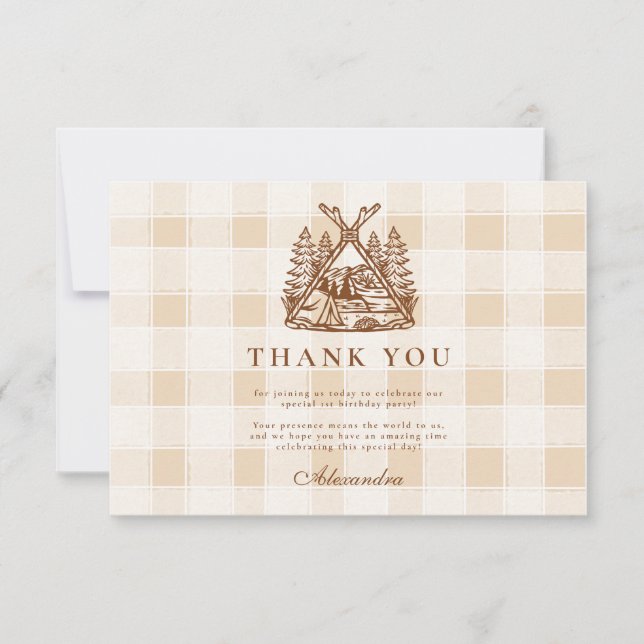 Carte De Remerciements Un joyeux Camper Mountain Forest 1er anniversaire (Devant)