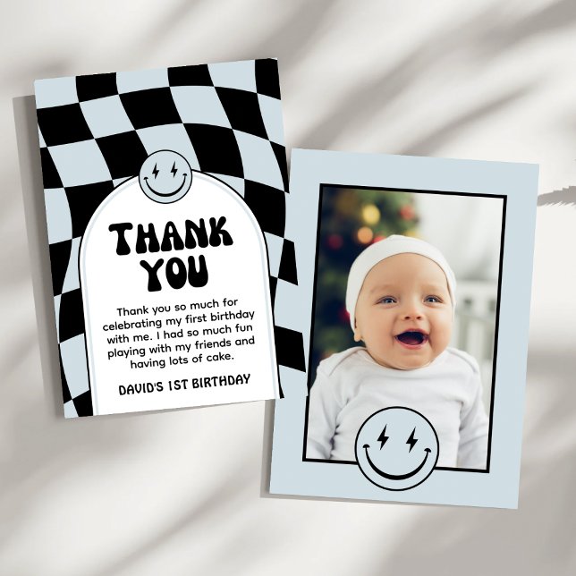 Carte De Remerciements Un joyeux Dude Blue Check photo Anniversaire (Créateur téléchargé)