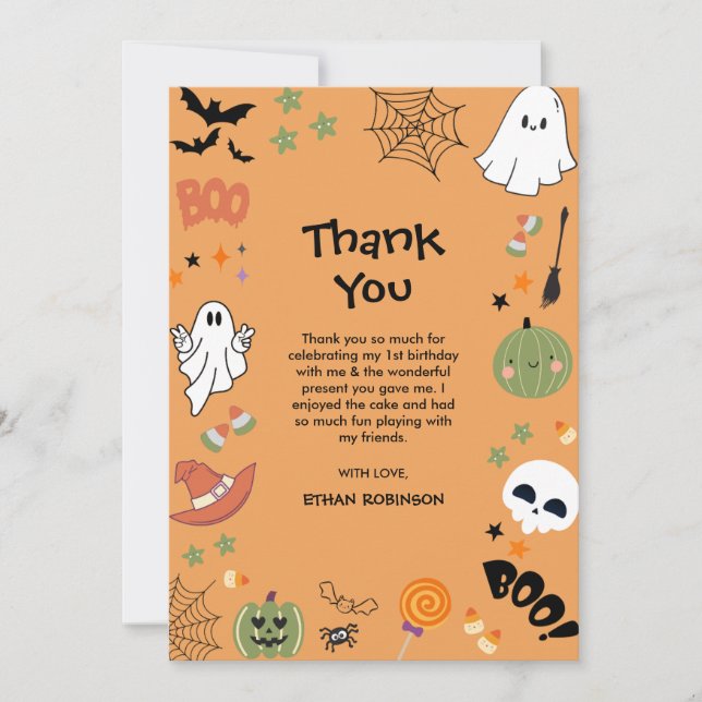 Carte De Remerciements Un joyeux fantôme mignon pour un 1er anniversaire  (Devant)