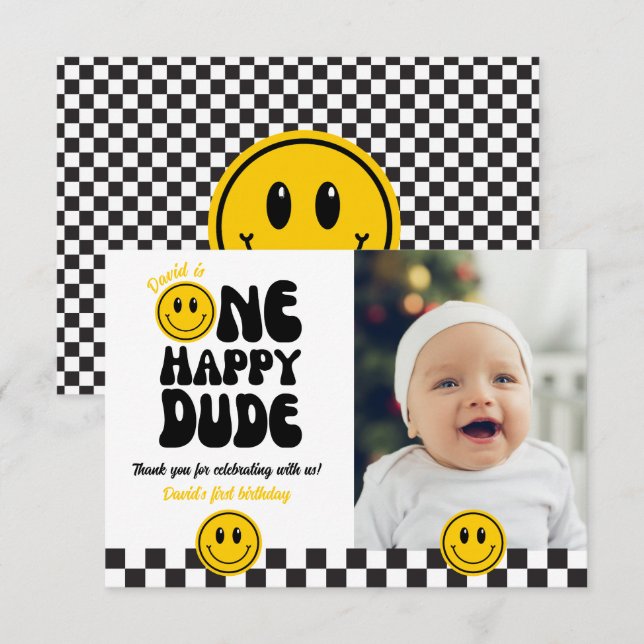 Carte De Remerciements Un joyeux mec avec un joyeux visage photo Annivers (Devant / Derrière)