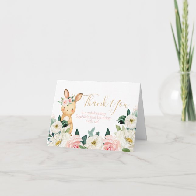 Carte De Remerciements Un lapin devient un premier anniversaire pour une  (Devant)