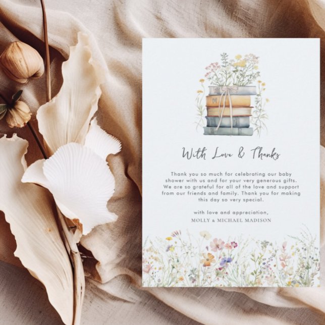 Carte De Remerciements Un nouveau chapitre commence le Baby shower Fleur  (A New Chapter Begins Wildflower Baby Shower Thank You Card )