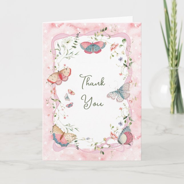 Carte De Remerciements Un Papillon Bébé Est En Chemin De Baby shower (Devant)