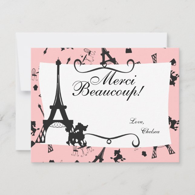 Carte De Remerciements Un parti parisien remercie note en rose (Devant)