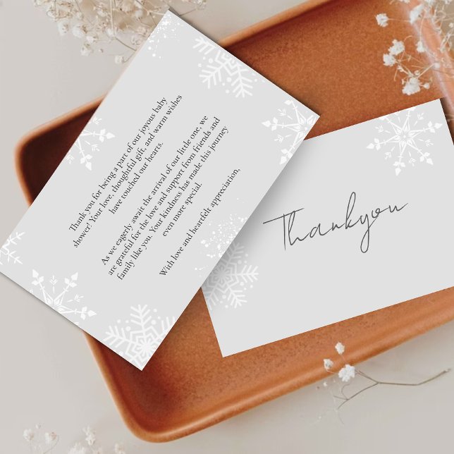 Carte De Remerciements Un petit Baby shower de Snowflake gris Thankyou (Créateur téléchargé)
