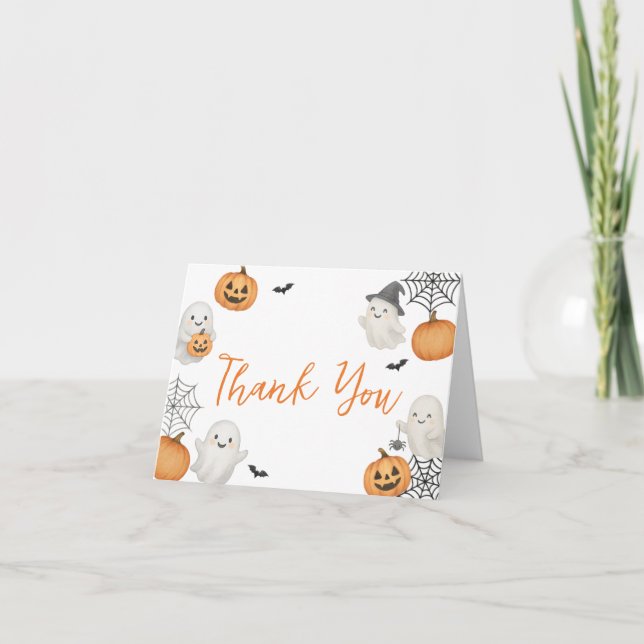 Carte De Remerciements Un petit Baby shower d'Halloween Citrouille Boo (Devant)