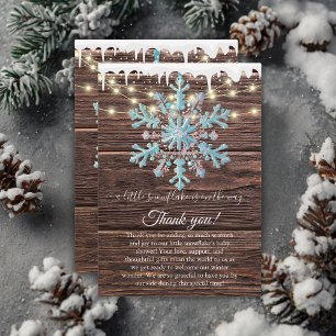 Carte De Remerciements Un petit Baby shower d'hiver rustique