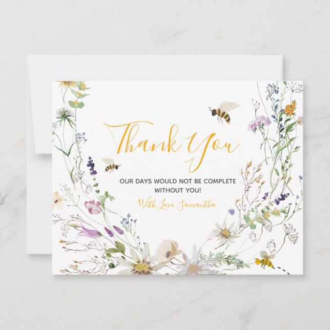 Carte De Remerciements Un petit Baby shower Fleur sauvage d'abeilles à mi (Devant)