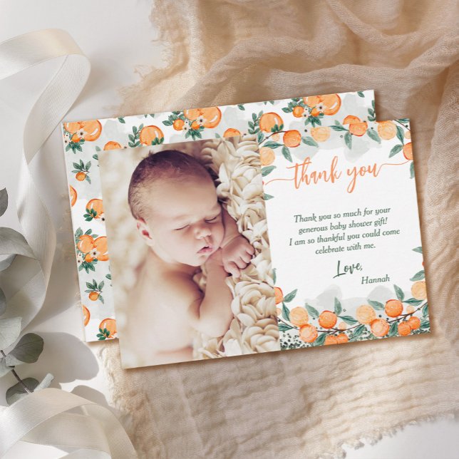Carte De Remerciements Un Petit Baby shower Orange Cutie (Créateur téléchargé)