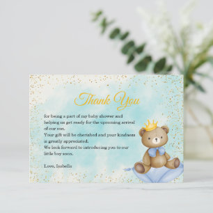 Carte De Remerciements Un petit Baby shower Prince Blue Gold Boy