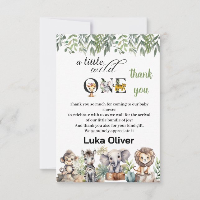 Carte De Remerciements un petit baby shower sauvage d'animaux safari (Devant)