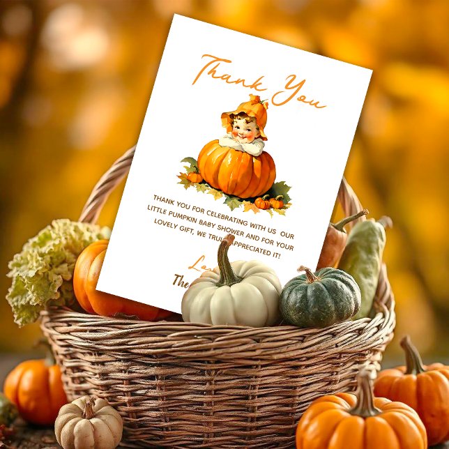 Carte De Remerciements Un Petit Citrouille Automne Baby shower Fille d'au (Créateur téléchargé)
