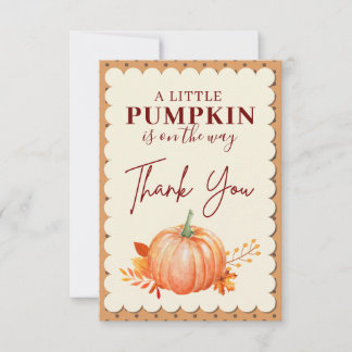 Carte De Remerciements Un Petit Citrouille est sur le chemin Baby shower 
