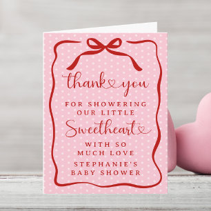 Carte De Remerciements Un petit coeur rose rouge ruban fille Baby Shower