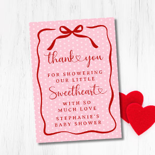 Carte De Remerciements Un petit coeur rose rouge ruban fille Baby Shower