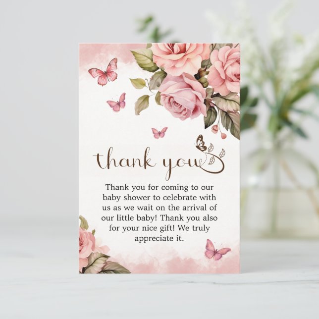 Carte De Remerciements Un Petit Papillon Est En Chemin De Baby shower (Debout devant)