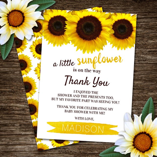Carte De Remerciements Un Petit Tournesol Est En Route ! Baby shower (Créateur téléchargé)