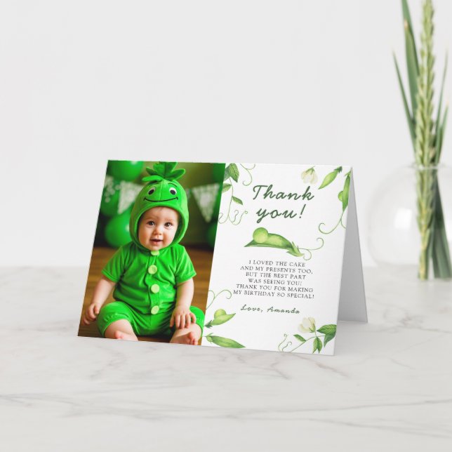 Carte De Remerciements Un pois doux premier anniversaire (Devant)