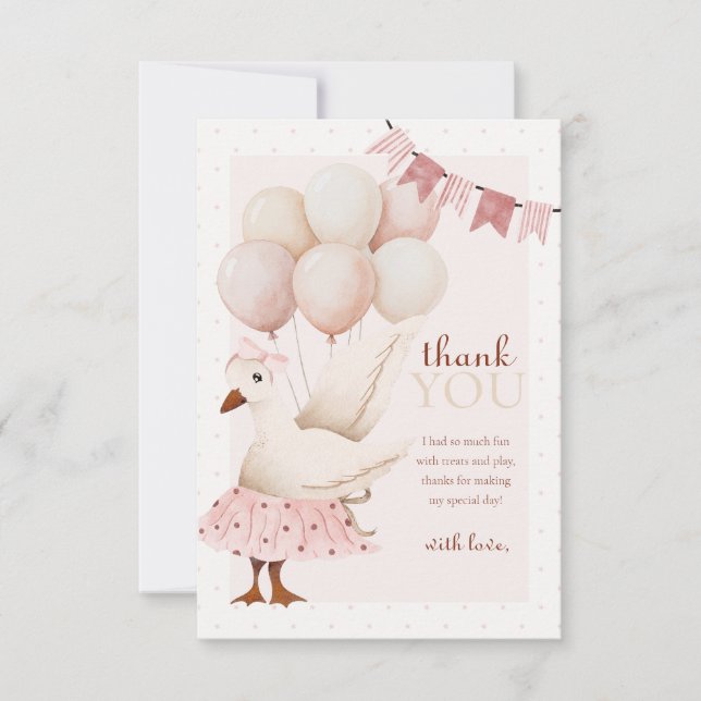 Carte De Remerciements Un Silencieux Goose Pink Pastel 1er Anniversaire (Devant)