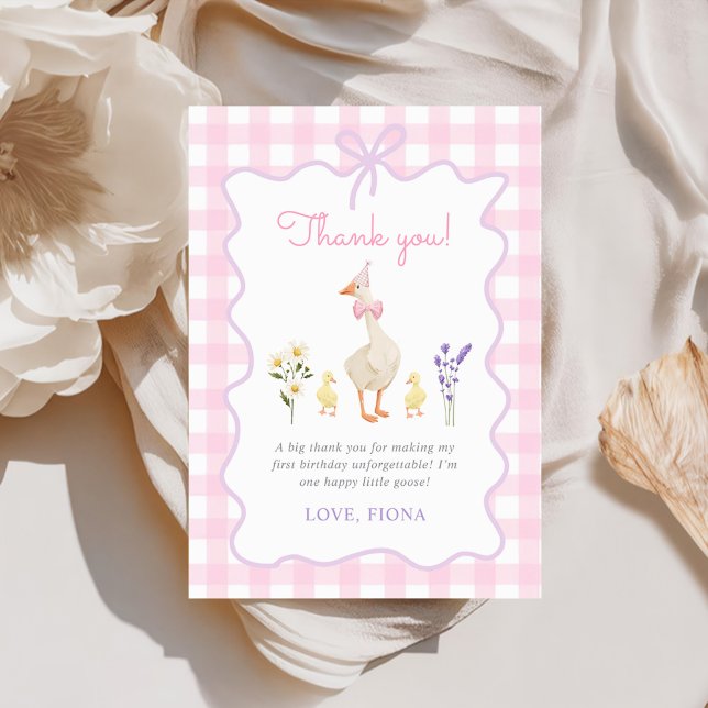 Carte De Remerciements Un Silly Goose Rose En vichy 1er anniversaire (Créateur téléchargé)