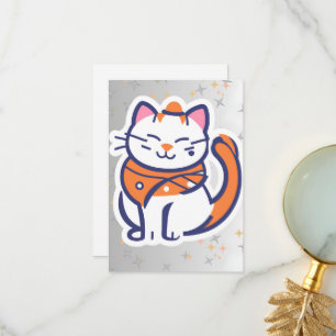 Carte De Remerciements Un très heureux chat smoking blanc et rose Flat Me