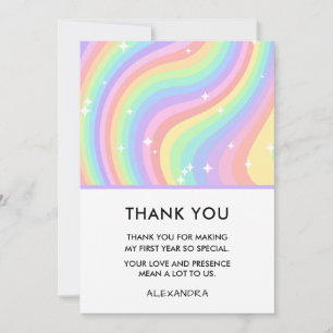 Carte De Remerciements Une année rétro funky pastel arc-en-ciel 1ère