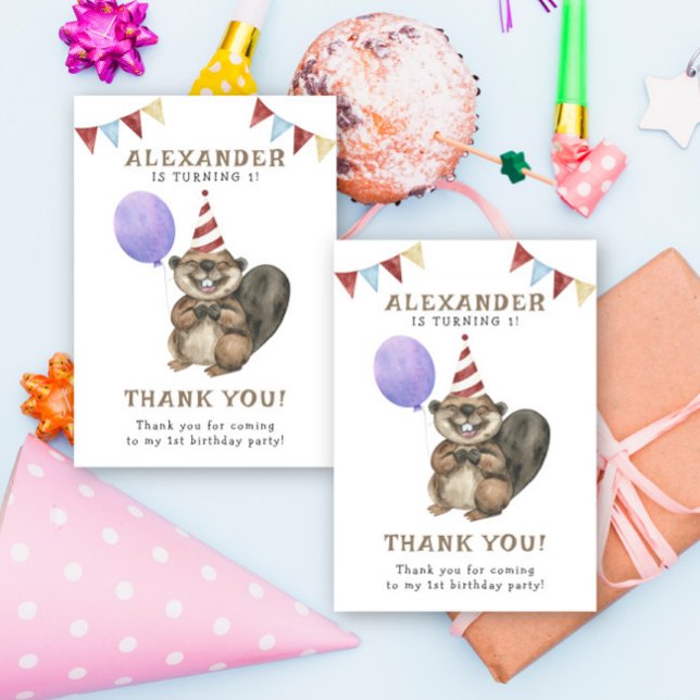 Carte De Remerciements Une fête d'anniversaire de petit castor (Créateur téléchargé)