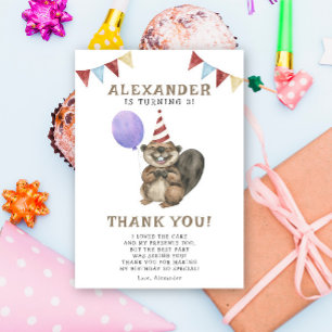 Carte De Remerciements Une fête d'anniversaire pour un petit castor de 3