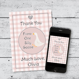 Carte De Remerciements Une fête d'anniversaire rose grise One Silly Goose