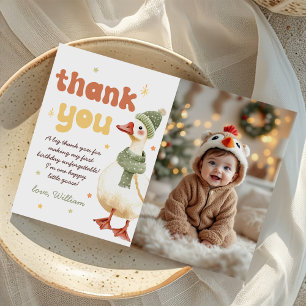 Carte De Remerciements Une oie sotte Noël Vert 1er anniversaire Photo