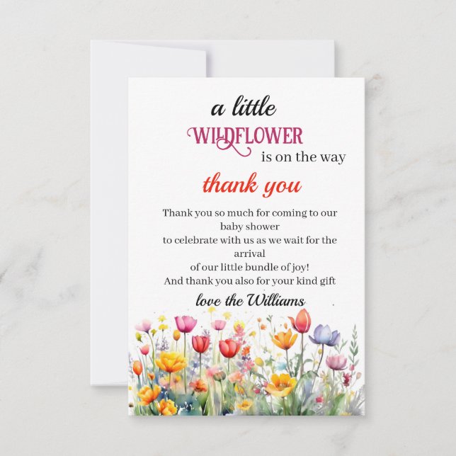 Carte De Remerciements une petite douche pour fille fleur sauvage (Devant)