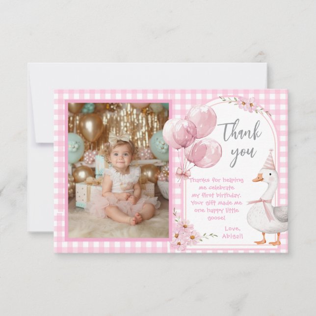 CARTE DE REMERCIEMENTS UNE ROSE SILLY EN VICHY 1ER ANNIVERSAIRE (Devant)