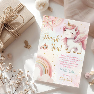 Carte De Remerciements Unicorn Rainbow Pink Gold Pastel Birthday