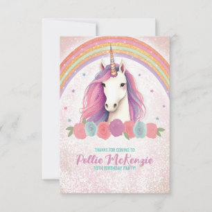 Carte De Remerciements Unicorne rose unique, Rose, Anniversaire arc-en-ci