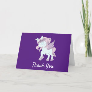 Carte De Remerciements Unicornes pastel violet et blanches