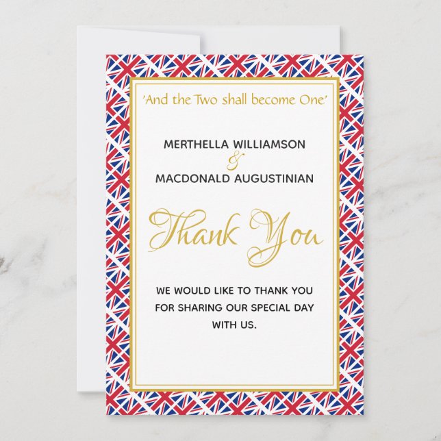 Carte De Remerciements UNION JACK Christian Photo Mariage (Devant)