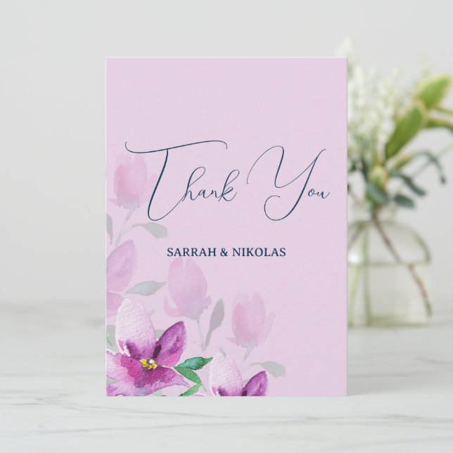 Carte De Remerciements Uniquité Des Fleurs D'Aquarelle Violet (Debout devant)
