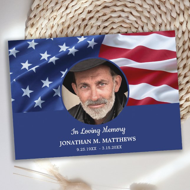 Carte De Remerciements USA American Flag Photo Funérailles commémoratives (Créateur téléchargé)