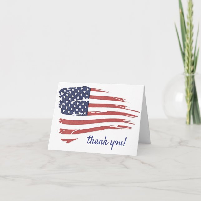 Carte De Remerciements USA Aquarelle Drapeau américain Militaire Patrioti (Devant)
