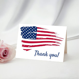 Carte De Remerciements USA Aquarelle Drapeau américain Militaire Patrioti